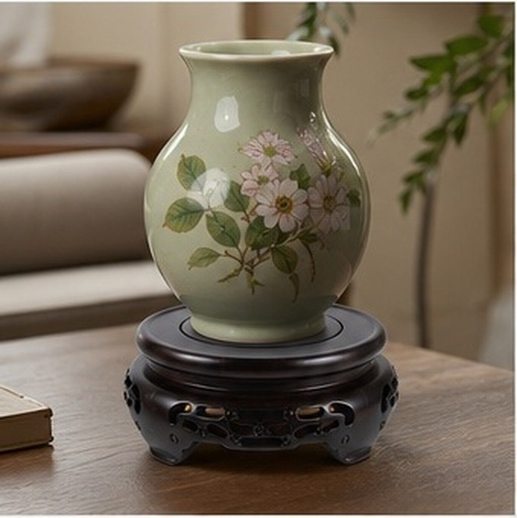 Aquarium Plant Holder - Wooden Vase Display Stand Round Pedestal